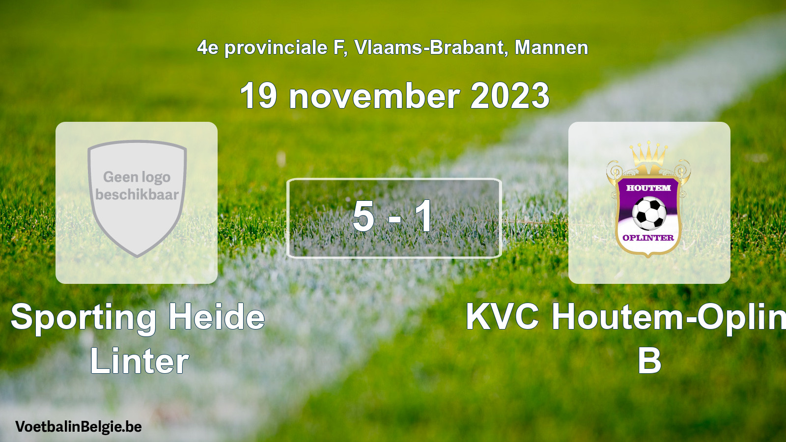 Gespeelde wedstrijd mannenvoetbal: Sporting Heide Linter - KVC Houtem-Oplinter B 5 - 1 (19 november 2023)