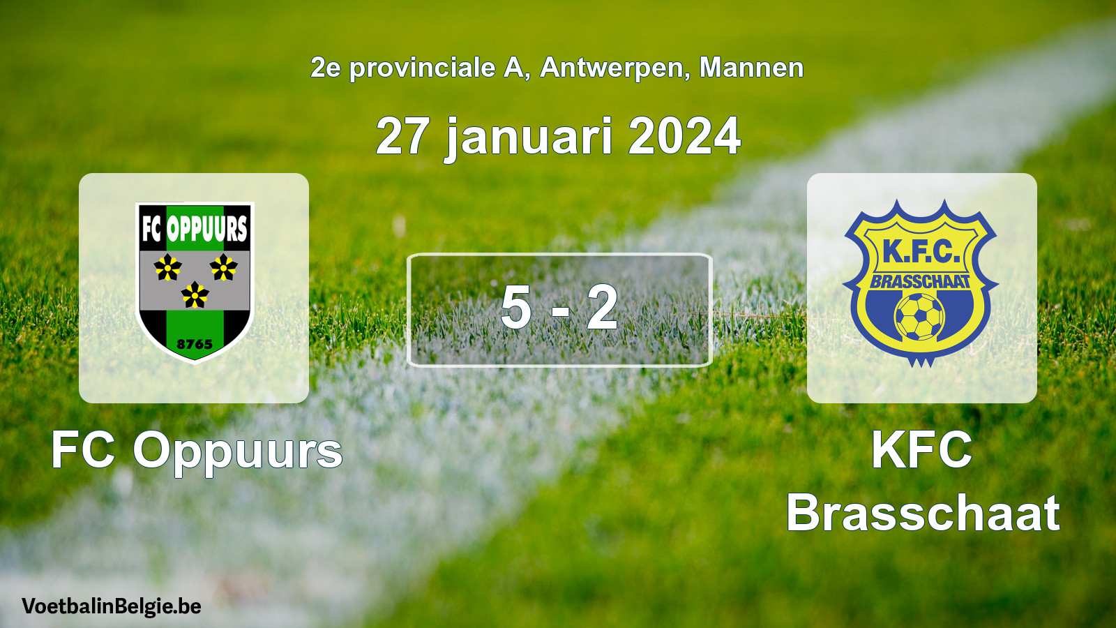 Gespeelde wedstrijd mannenvoetbal: FC Oppuurs - KFC Brasschaat 5 - 2 (27 januari 2024)
