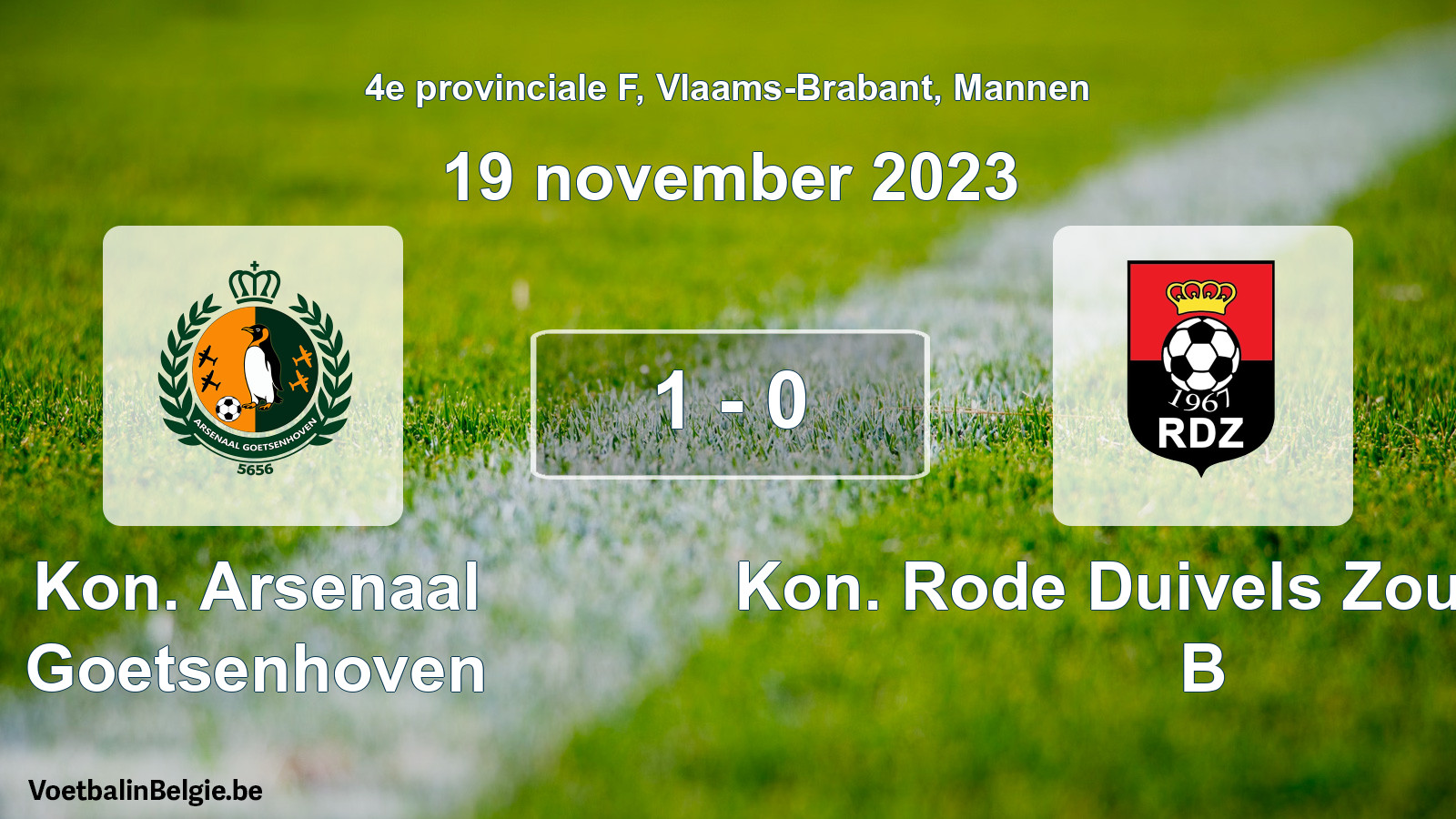 Gespeelde wedstrijd mannenvoetbal: Kon. Arsenaal Goetsenhoven - Kon. Rode Duivels Zoutleeuw B 1 - 0 (19 november 2023)