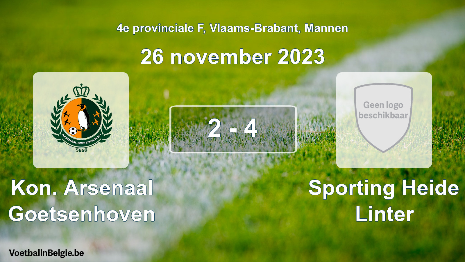 Gespeelde wedstrijd mannenvoetbal: Kon. Arsenaal Goetsenhoven - Sporting Heide Linter 2 - 4 (26 november 2023)