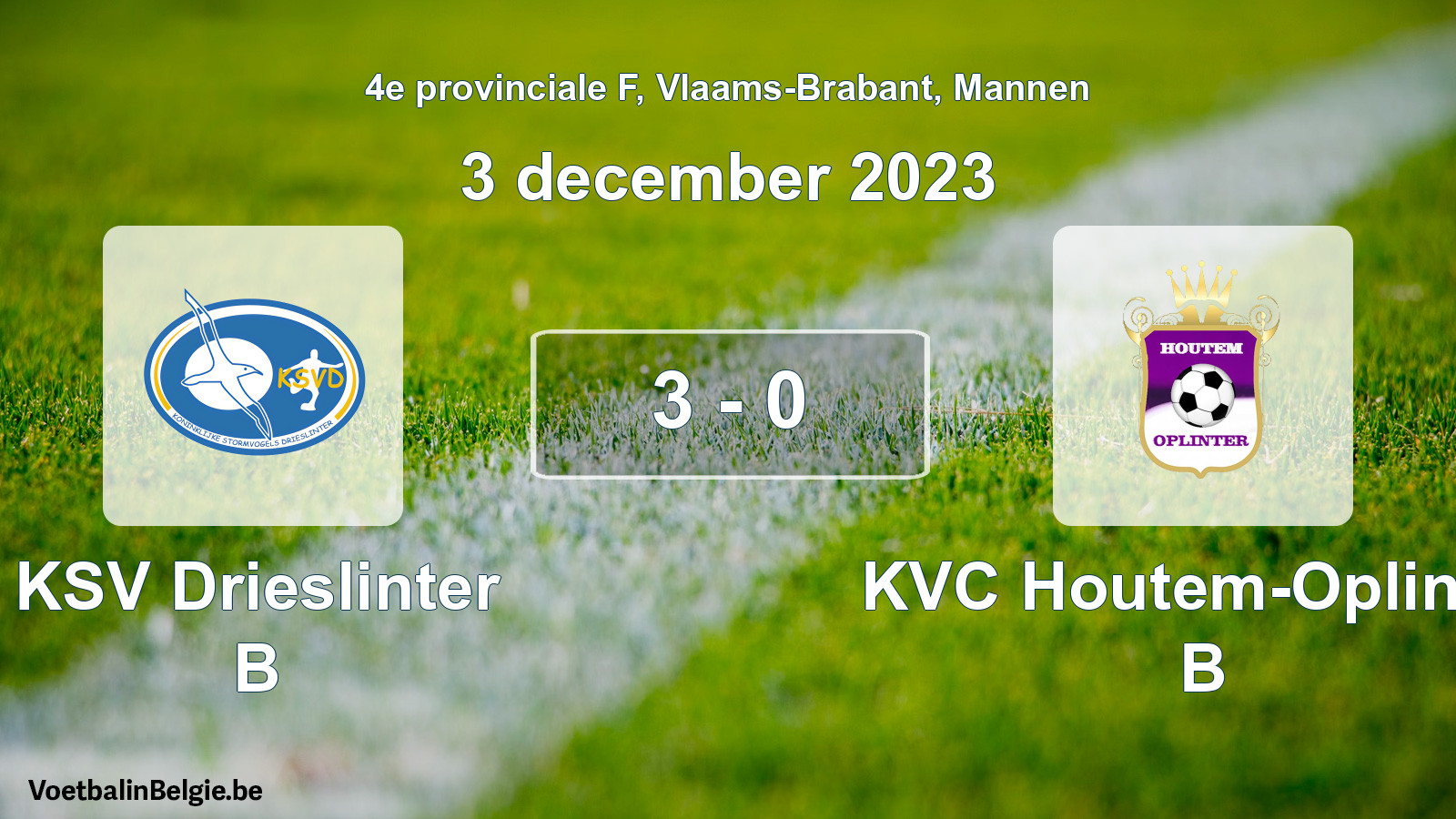 Gespeelde wedstrijd mannenvoetbal: KSV Drieslinter B - KVC Houtem-Oplinter B 3 - 0 (3 december 2023)