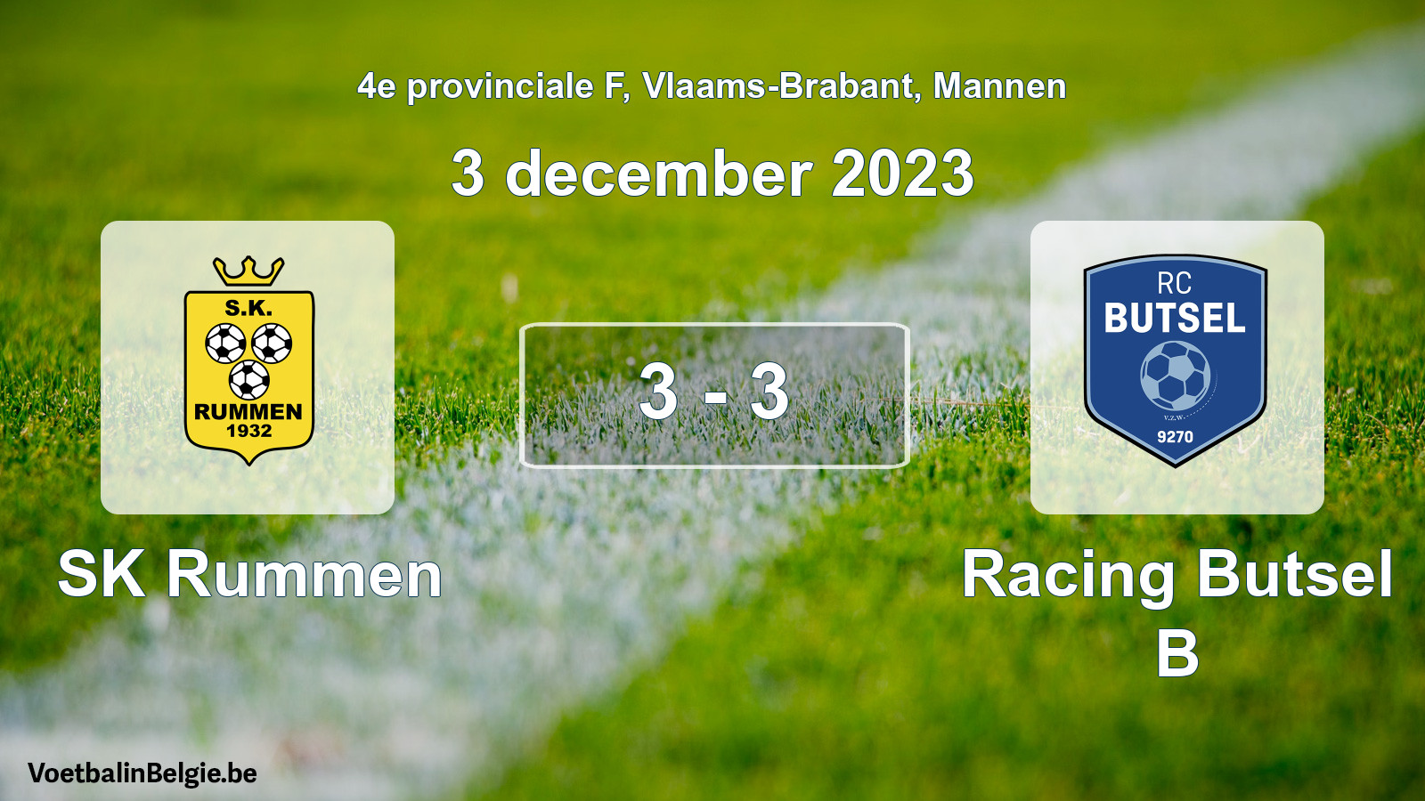 Gespeelde wedstrijd mannenvoetbal: SK Rummen - Racing Butsel B 3 - 3 (3 december 2023)