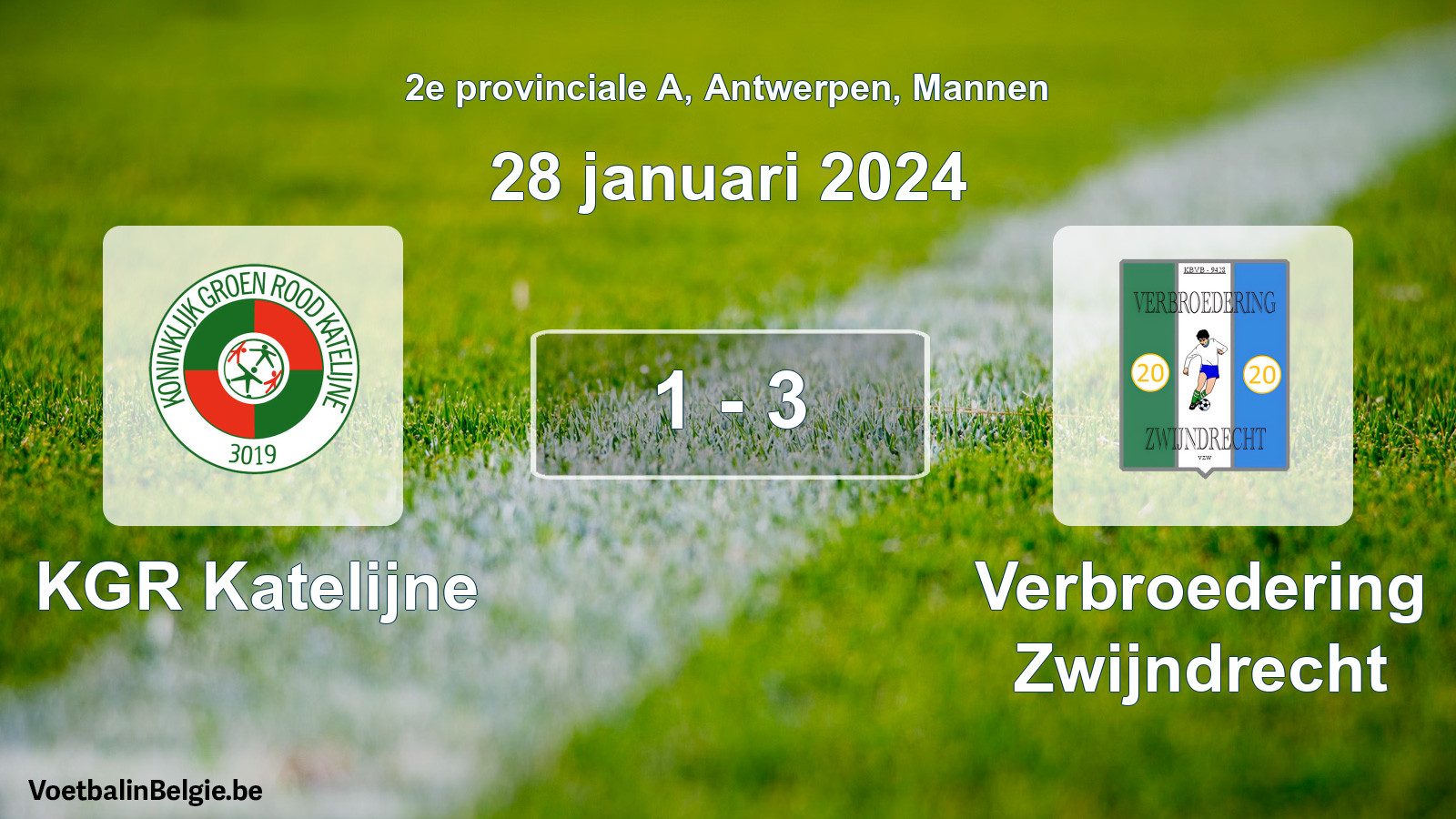 Gespeelde wedstrijd mannenvoetbal: KGR Katelijne - Verbroedering Zwijndrecht 1 - 3 (28 januari 2024)