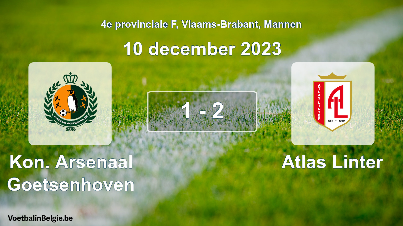 Gespeelde wedstrijd mannenvoetbal: Kon. Arsenaal Goetsenhoven - Atlas Linter 1 - 2 (10 december 2023)