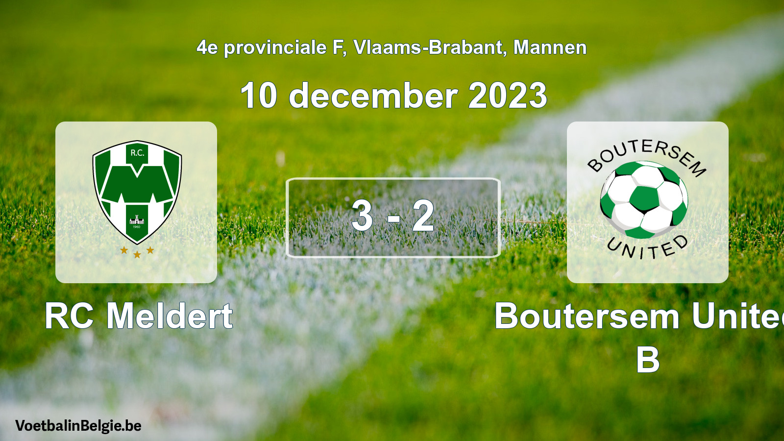 Gespeelde wedstrijd mannenvoetbal: RC Meldert - Boutersem United B 3 - 2 (10 december 2023)