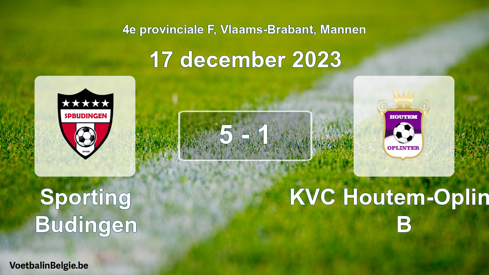 Gespeelde wedstrijd mannenvoetbal: Sporting Budingen - KVC Houtem-Oplinter B 5 - 1 (17 december 2023)