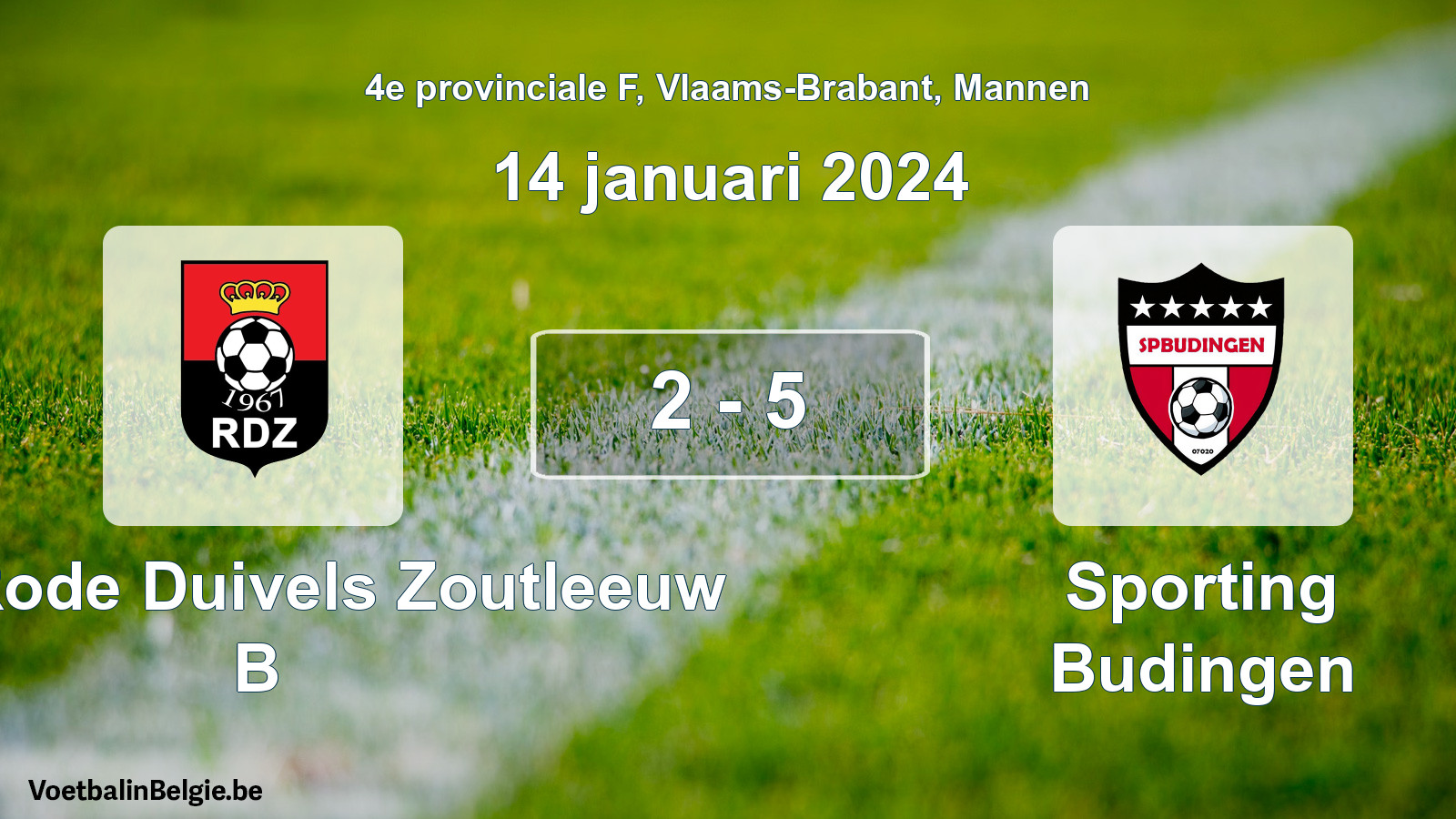 Gespeelde wedstrijd mannenvoetbal: Kon. Rode Duivels Zoutleeuw B - Sporting Budingen 2 - 5 (14 januari 2024)