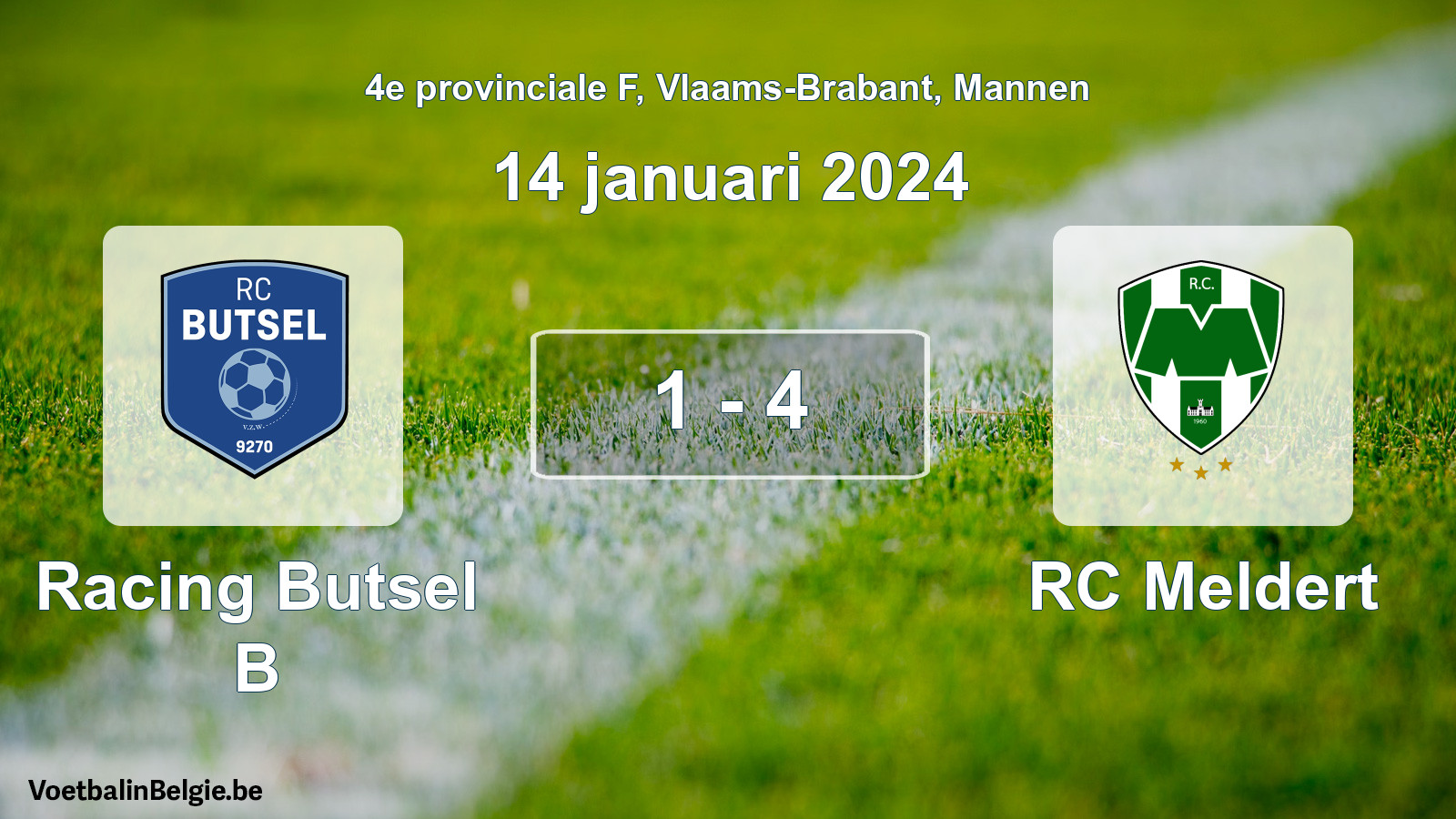 Gespeelde wedstrijd mannenvoetbal: Racing Butsel B - RC Meldert 1 - 4 (14 januari 2024)