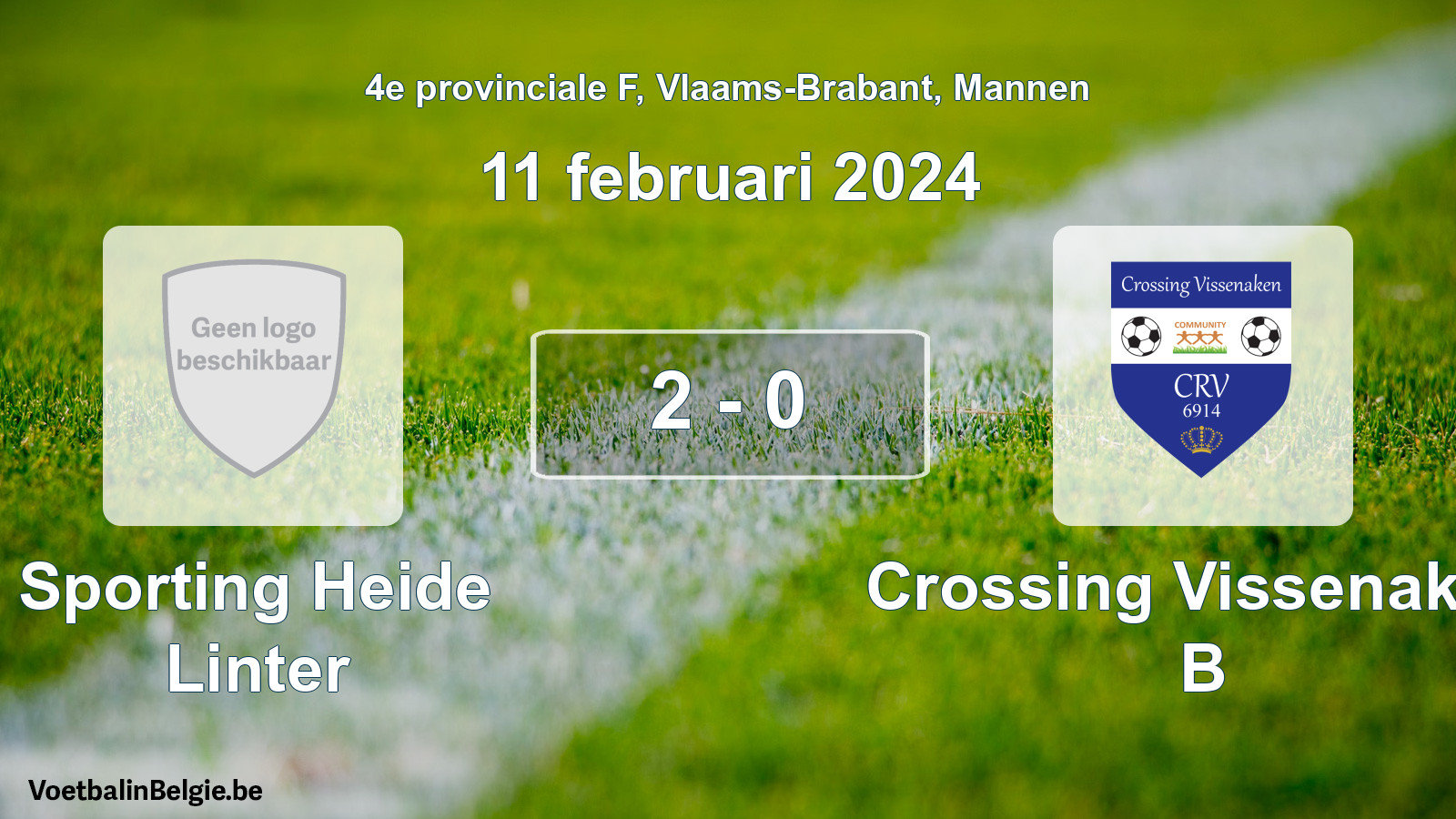 Gespeelde wedstrijd mannenvoetbal: Sporting Heide Linter - Crossing Vissenaken B 2 - 0 (11 februari 2024)