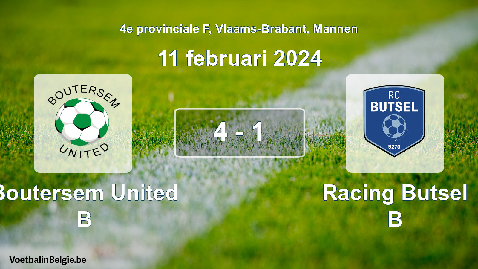 Gespeelde wedstrijd mannenvoetbal: Boutersem United B - Racing Butsel B 4 - 1 (11 februari 2024)