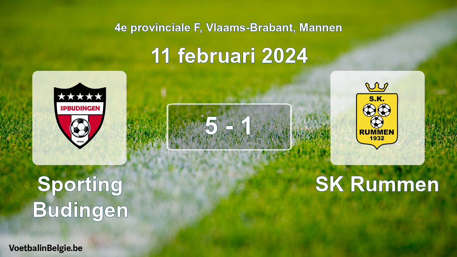 Gespeelde wedstrijd mannenvoetbal: Sporting Budingen - SK Rummen 5 - 1 (11 februari 2024)