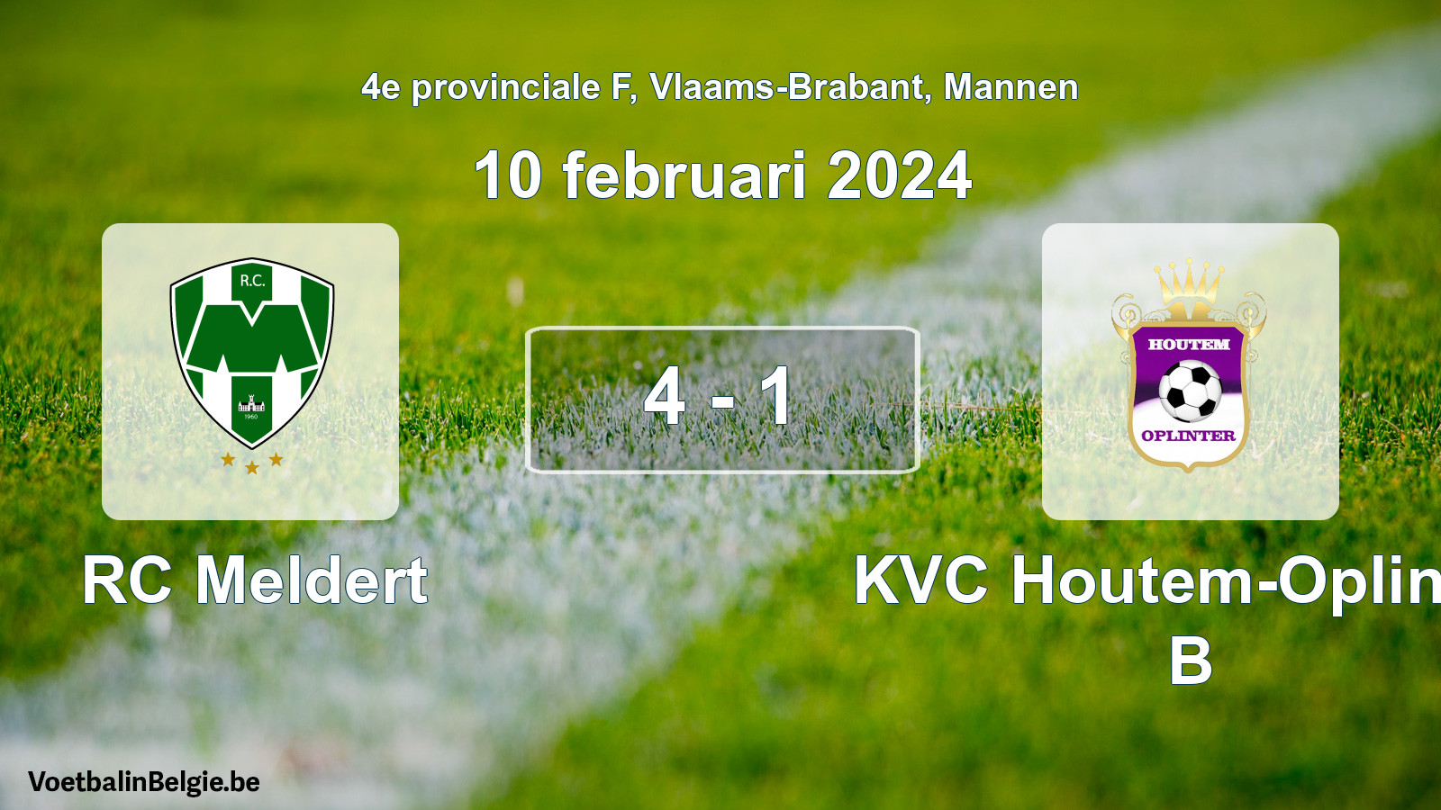 Gespeelde wedstrijd mannenvoetbal: RC Meldert - KVC Houtem-Oplinter B 4 - 1 (10 februari 2024)