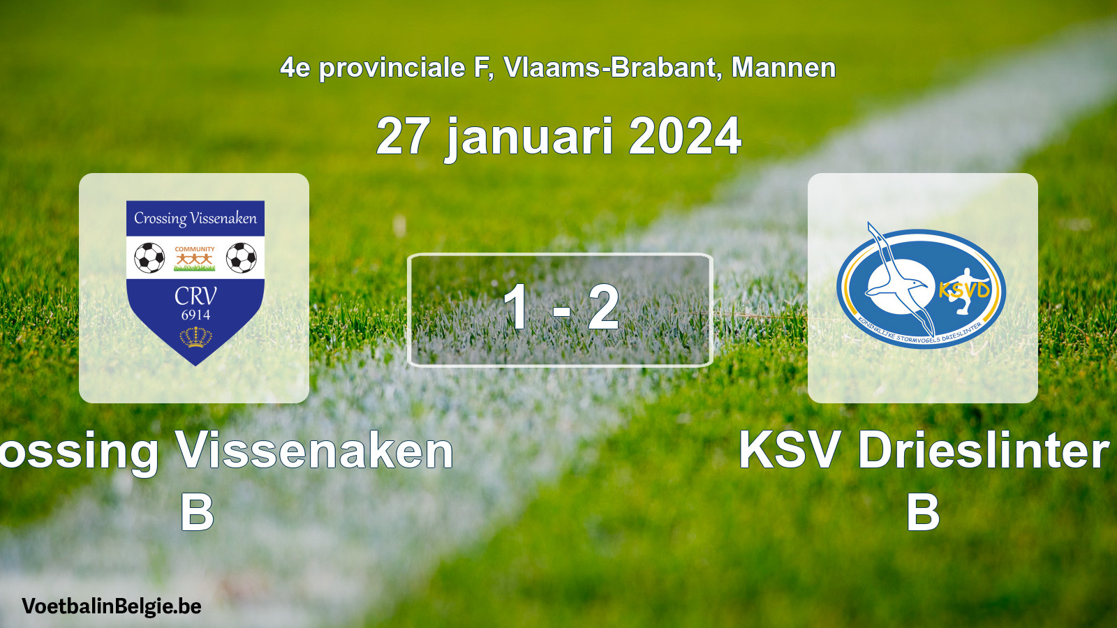 Gespeelde wedstrijd mannenvoetbal: Crossing Vissenaken B - KSV Drieslinter B 1 - 2 (27 januari 2024)