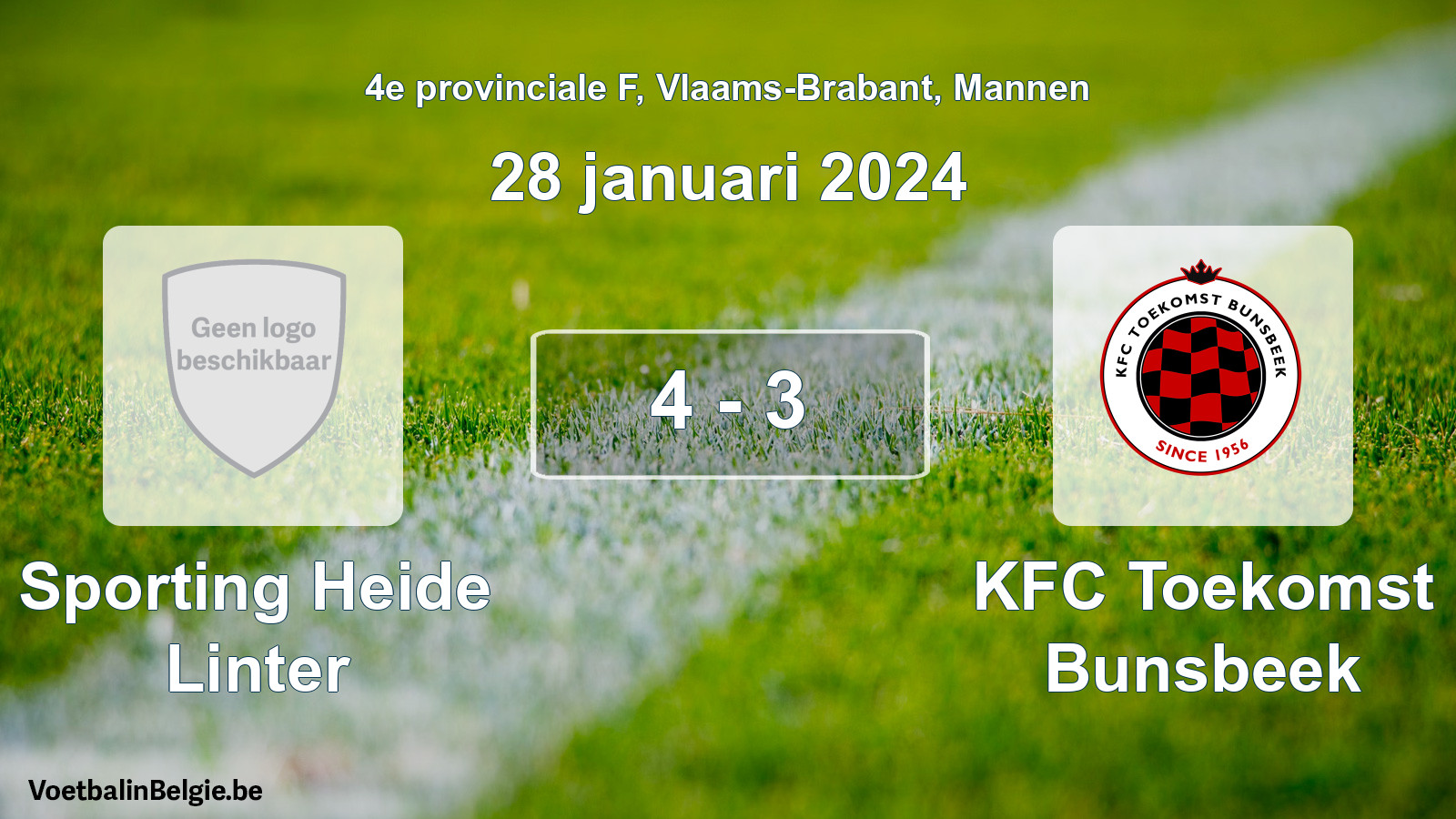 Gespeelde wedstrijd mannenvoetbal: Sporting Heide Linter - KFC Toekomst Bunsbeek 4 - 3 (28 januari 2024)