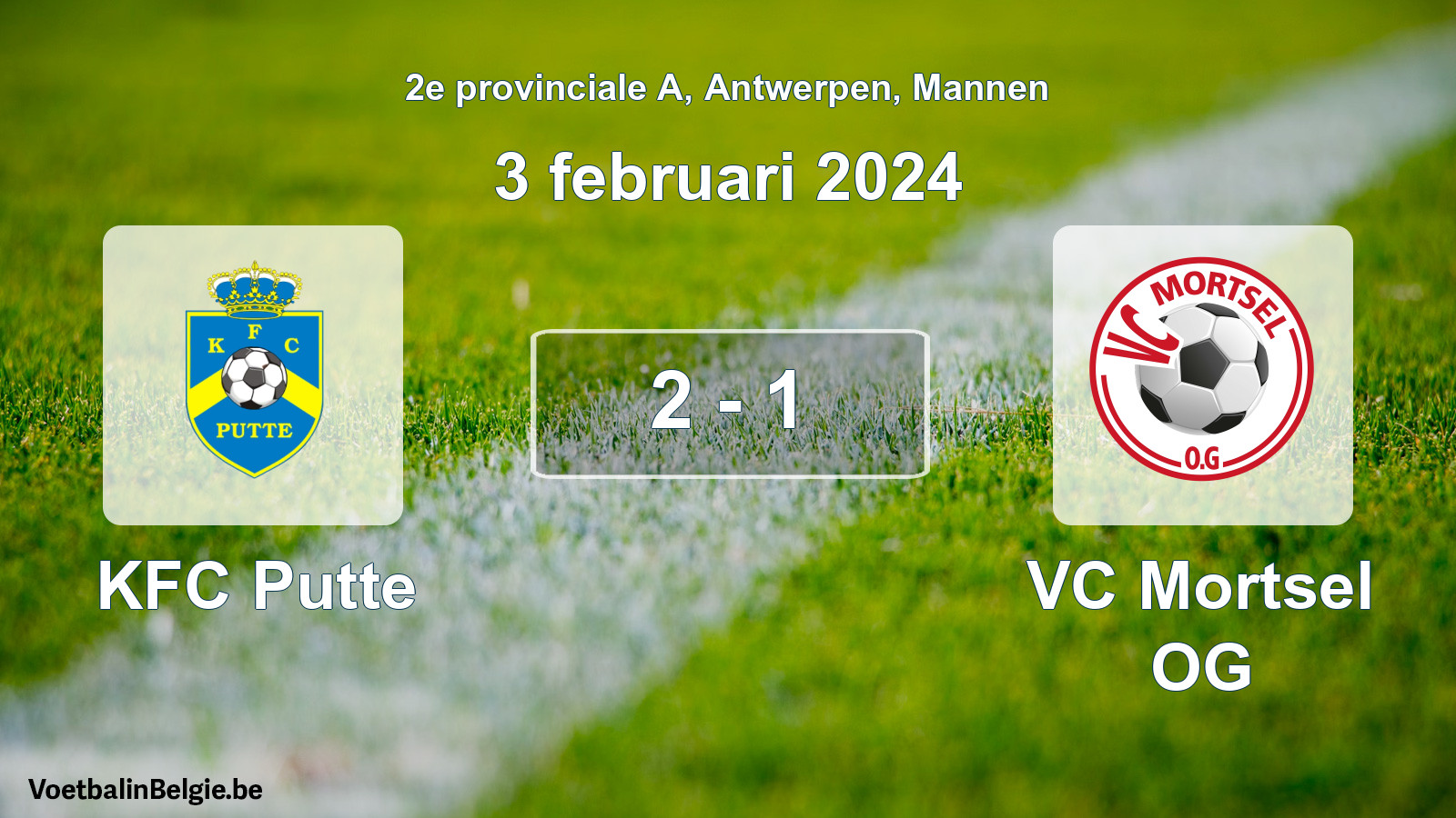 Gespeelde wedstrijd mannenvoetbal: KFC Putte - VC Mortsel OG 2 - 1 (3 februari 2024)