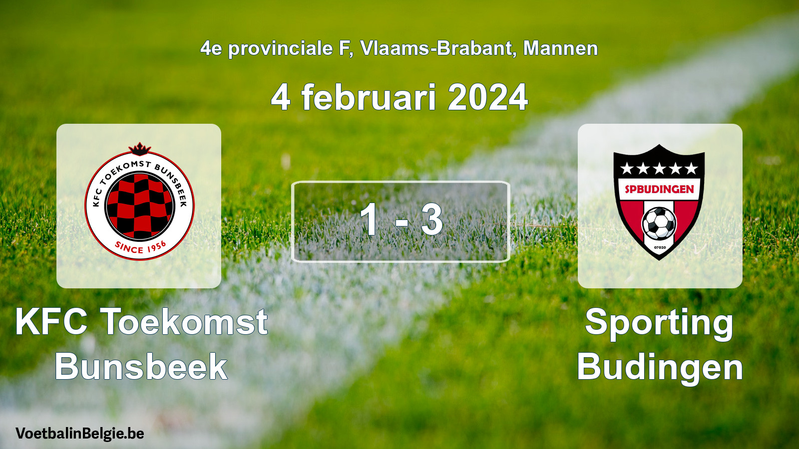 Gespeelde wedstrijd mannenvoetbal: KFC Toekomst Bunsbeek - Sporting Budingen 1 - 3 (4 februari 2024)