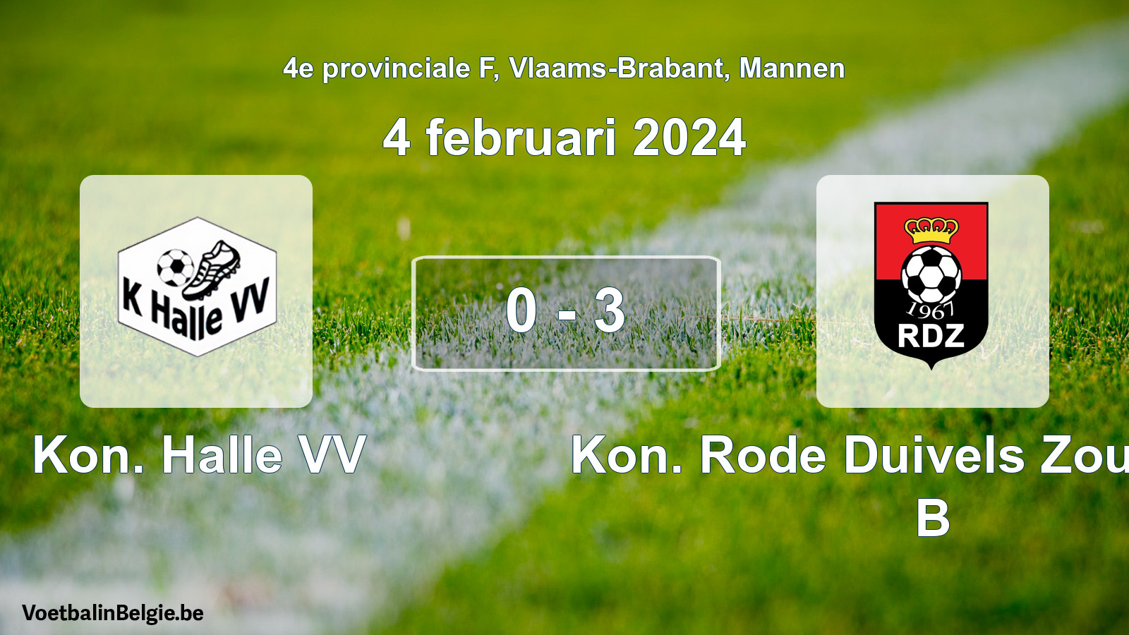 Gespeelde wedstrijd mannenvoetbal: Kon. Halle VV - Kon. Rode Duivels Zoutleeuw B 0 - 3 (4 februari 2024)