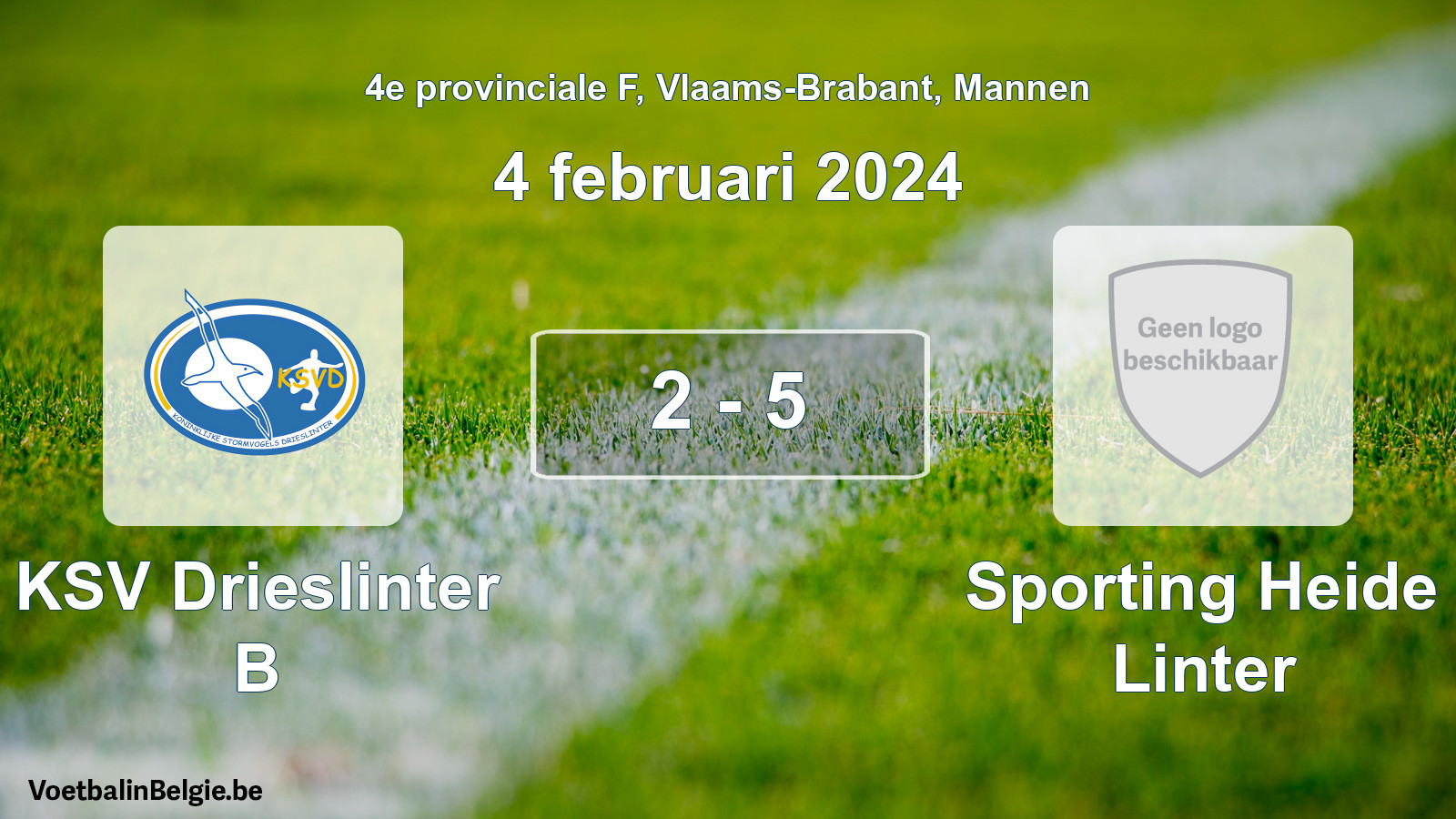 Gespeelde wedstrijd mannenvoetbal: KSV Drieslinter B - Sporting Heide Linter 2 - 5 (4 februari 2024)