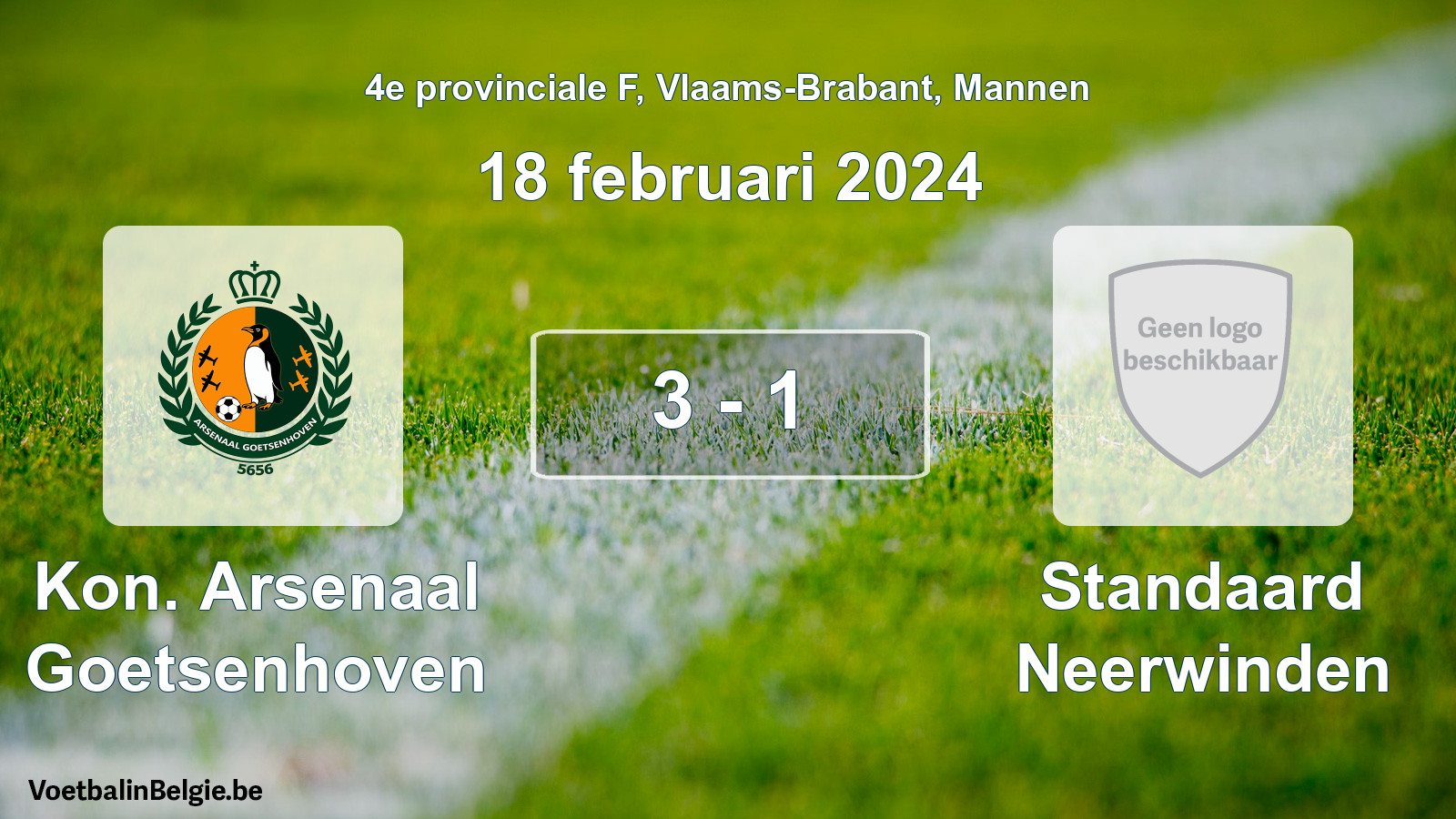 Gespeelde wedstrijd mannenvoetbal: Kon. Arsenaal Goetsenhoven - Standaard Neerwinden 3 - 1 (18 februari 2024)