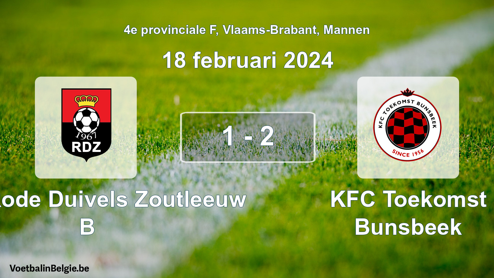 Gespeelde wedstrijd mannenvoetbal: Kon. Rode Duivels Zoutleeuw B - KFC Toekomst Bunsbeek 1 - 2 (18 februari 2024)