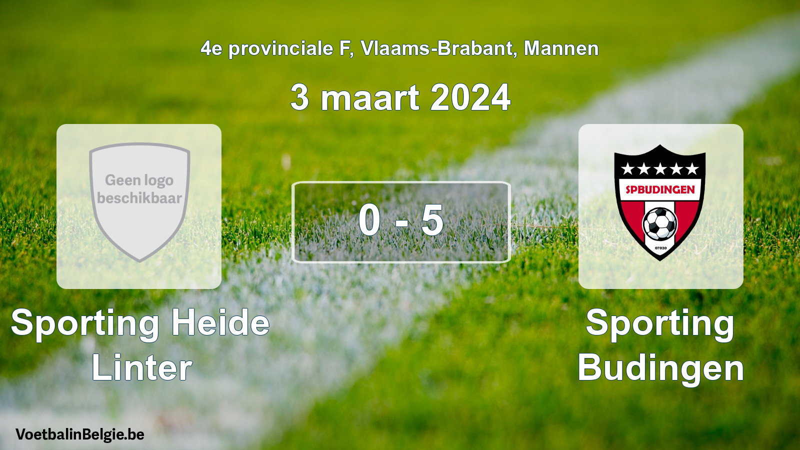 Gespeelde wedstrijd mannenvoetbal: Sporting Heide Linter - Sporting Budingen 0 - 5 (3 maart 2024)