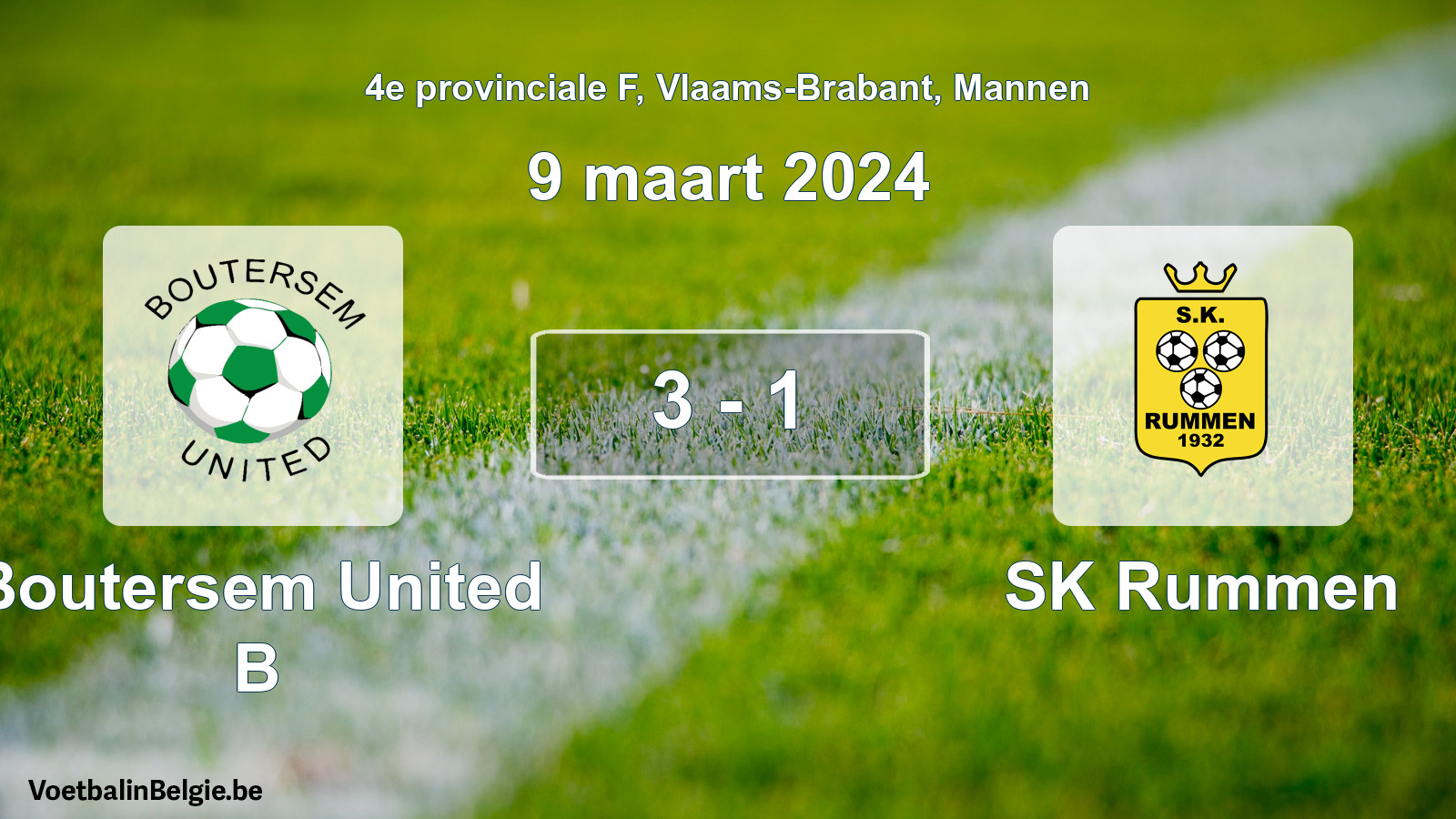 Gespeelde wedstrijd mannenvoetbal: Boutersem United B - SK Rummen 3 - 1 (9 maart 2024)