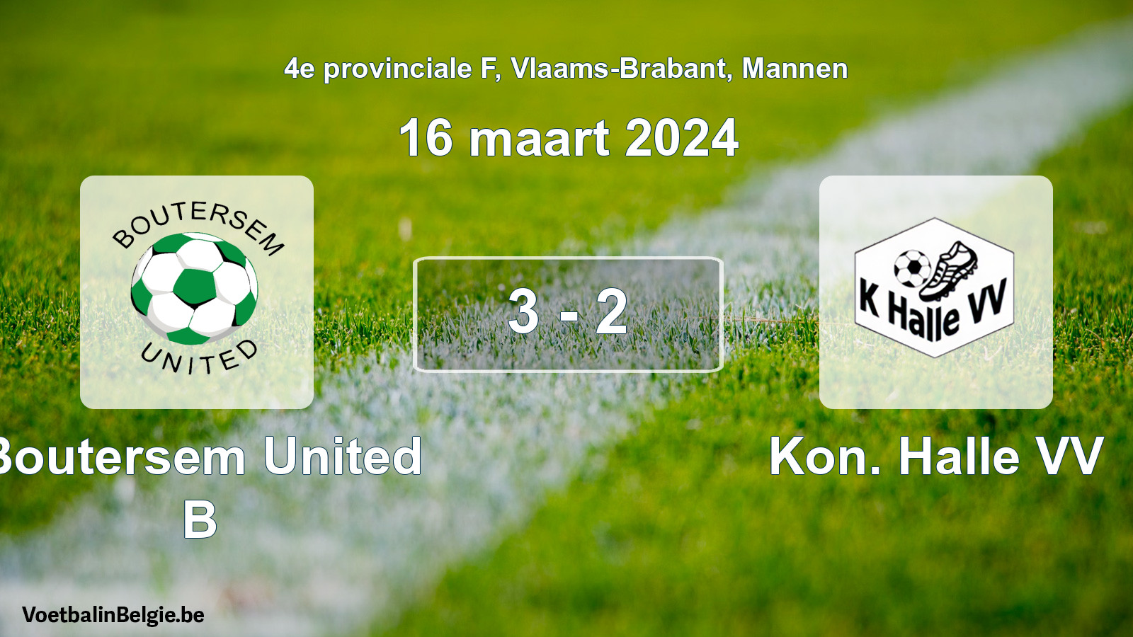 Gespeelde wedstrijd mannenvoetbal: Boutersem United B - Kon. Halle VV 3 - 2 (16 maart 2024)