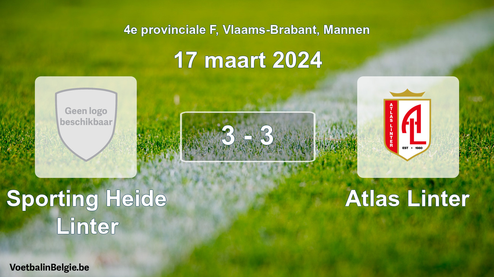 Gespeelde wedstrijd mannenvoetbal: Sporting Heide Linter - Atlas Linter 3 - 3 (17 maart 2024)