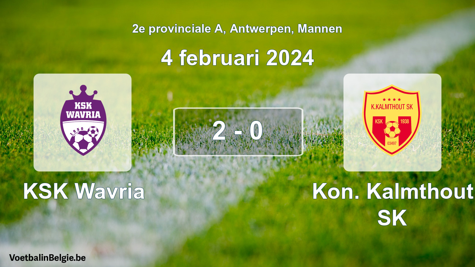 Gespeelde wedstrijd mannenvoetbal: KSK Wavria - Kon. Kalmthout SK 2 - 0 (4 februari 2024)