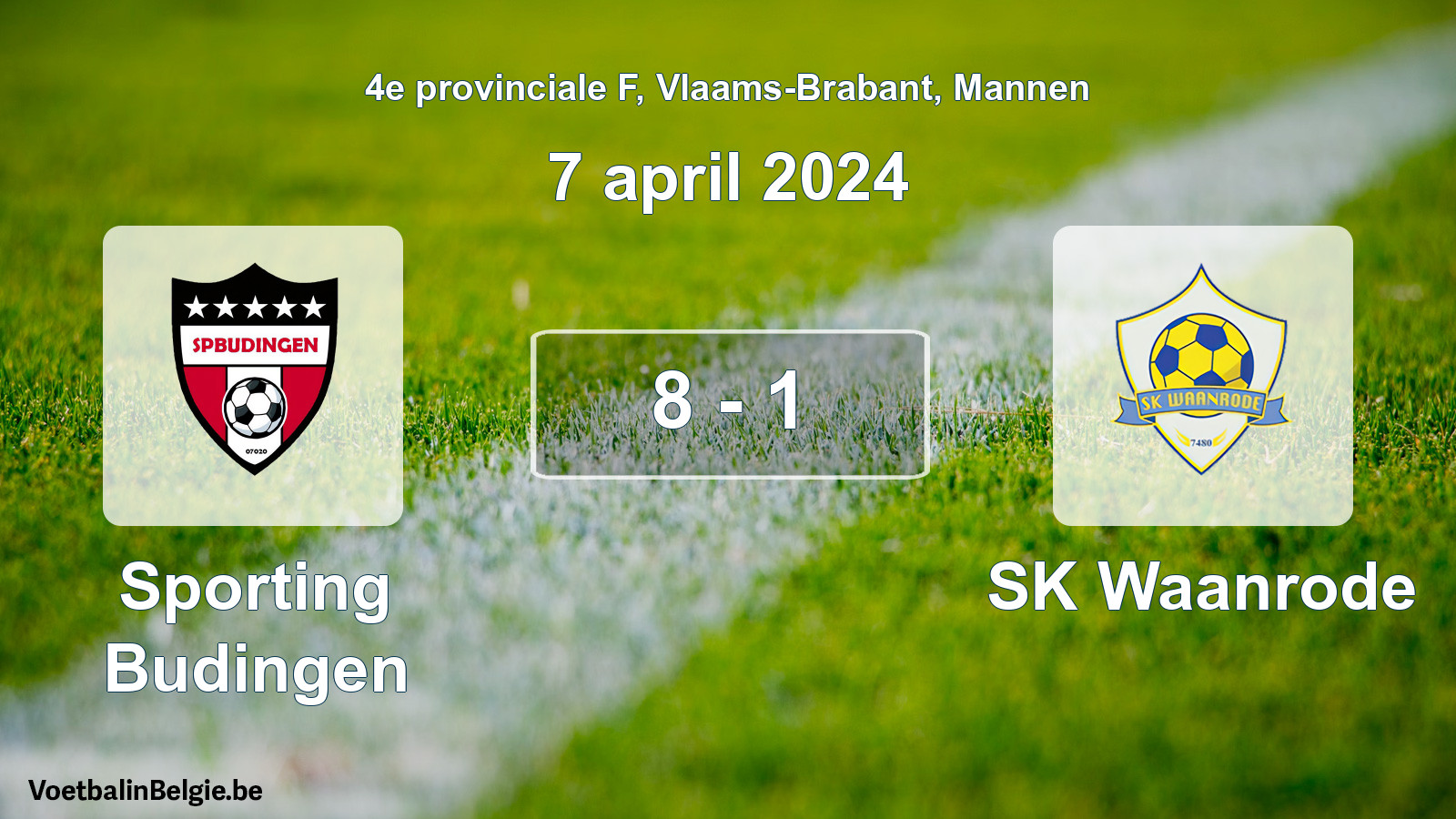 Gespeelde wedstrijd mannenvoetbal: Sporting Budingen - SK Waanrode 8 - 1 (7 april 2024)