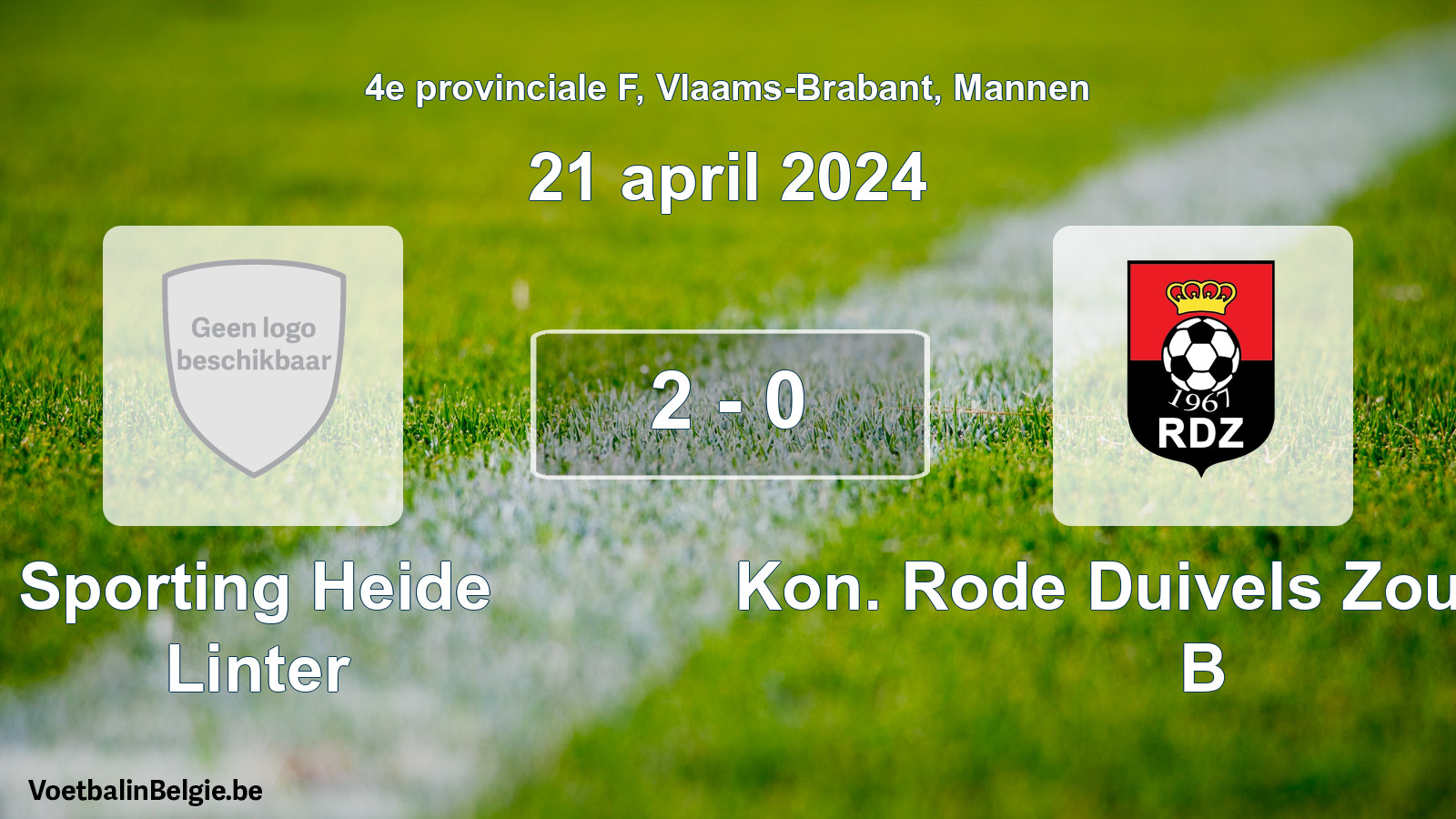 Gespeelde wedstrijd mannenvoetbal: Sporting Heide Linter - Kon. Rode Duivels Zoutleeuw B 2 - 0 (21 april 2024)