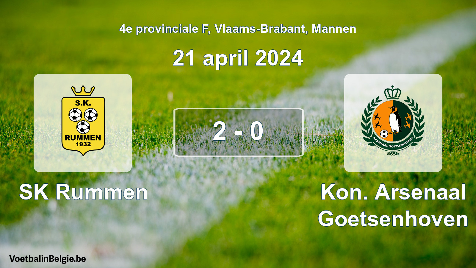 Gespeelde wedstrijd mannenvoetbal: SK Rummen - Kon. Arsenaal Goetsenhoven 2 - 0 (21 april 2024)