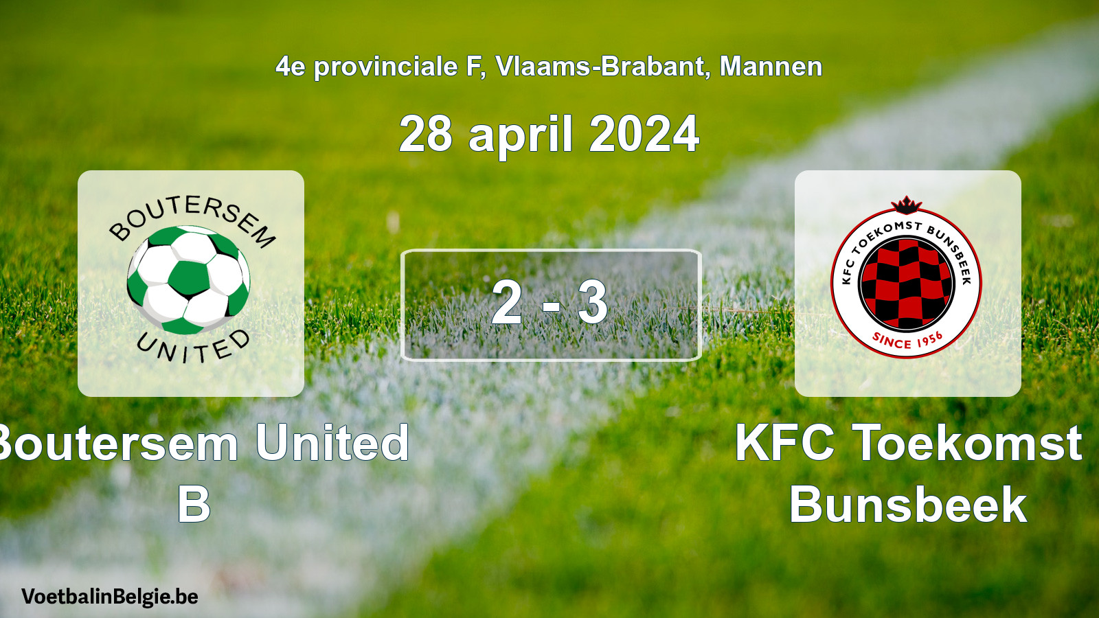 Gespeelde wedstrijd mannenvoetbal: Boutersem United B - KFC Toekomst Bunsbeek 2 - 3 (28 april 2024)