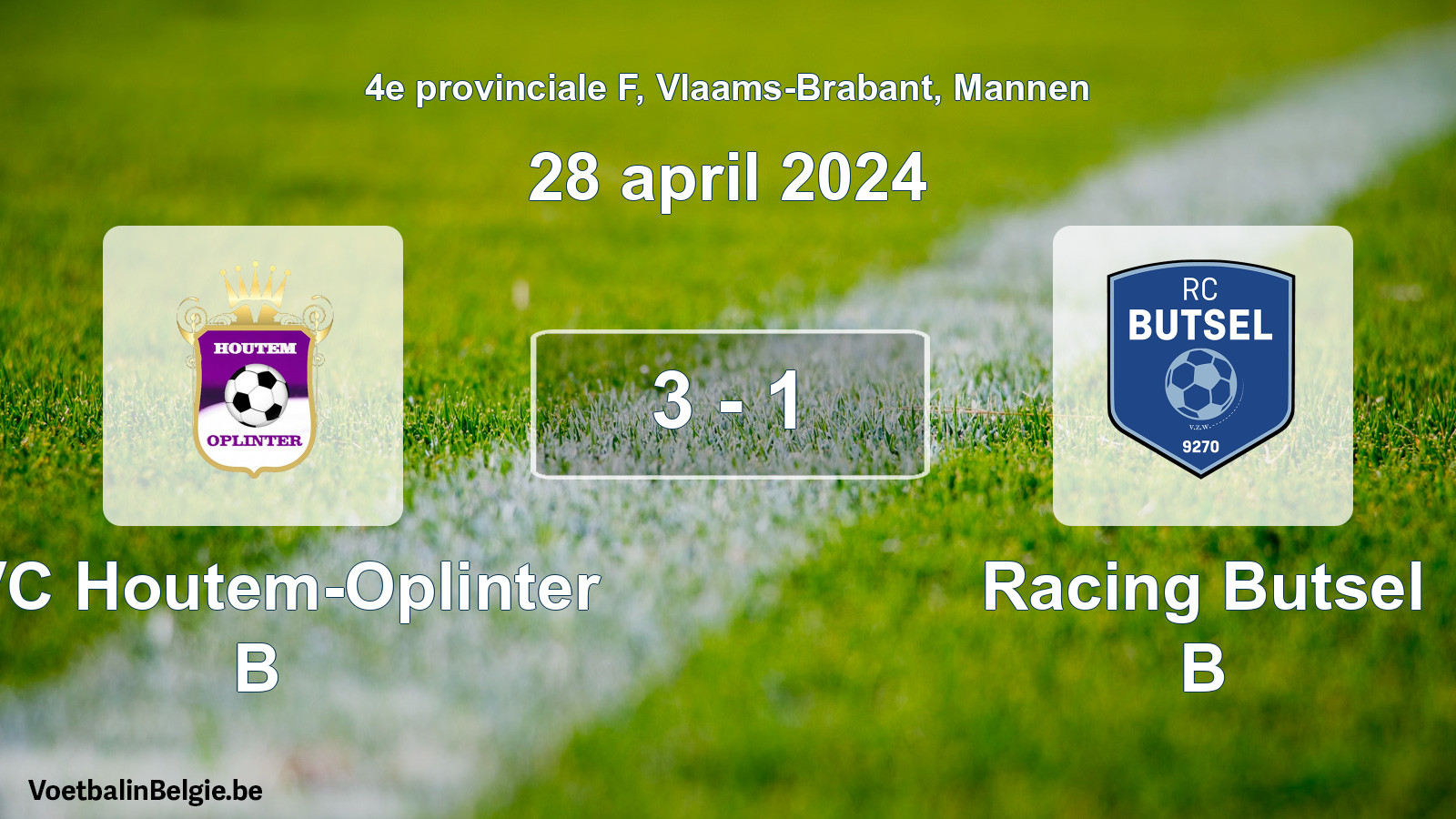 Gespeelde wedstrijd mannenvoetbal: KVC Houtem-Oplinter B - Racing Butsel B 3 - 1 (28 april 2024)