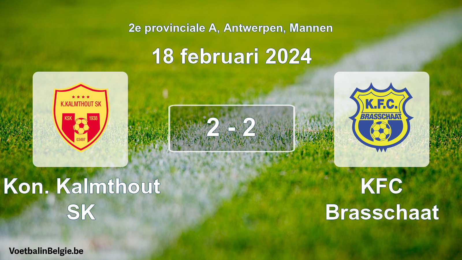 Gespeelde wedstrijd mannenvoetbal: Kon. Kalmthout SK - KFC Brasschaat 2 - 2 (18 februari 2024)