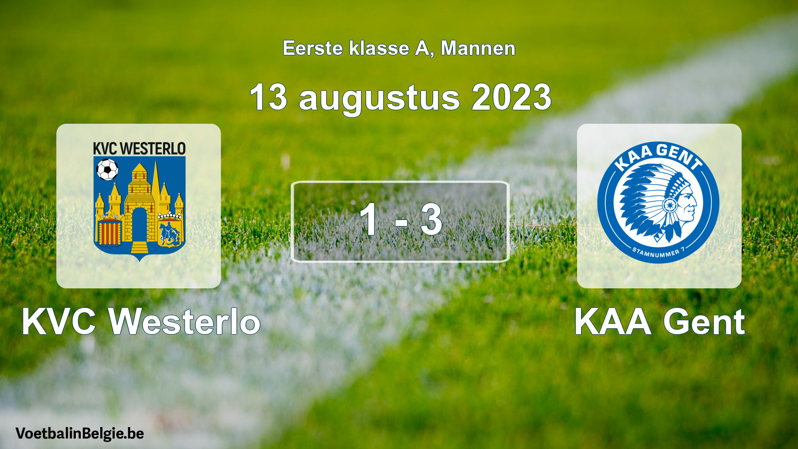 Gespeelde wedstrijd mannenvoetbal: KVC Westerlo - KAA Gent 1 - 3 (13 augustus 2023)