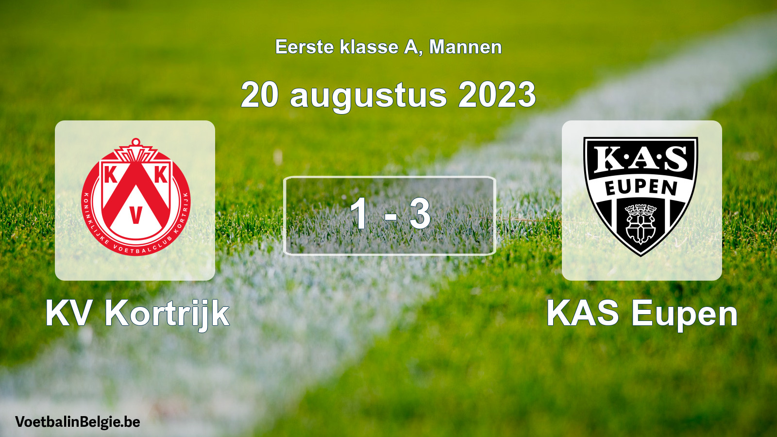 Gespeelde wedstrijd mannenvoetbal: KV Kortrijk - KAS Eupen 1 - 3 (20 augustus 2023)