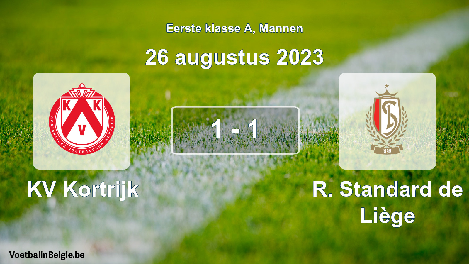 Gespeelde wedstrijd mannenvoetbal: KV Kortrijk - R. Standard de Liège 1 - 1 (26 augustus 2023)