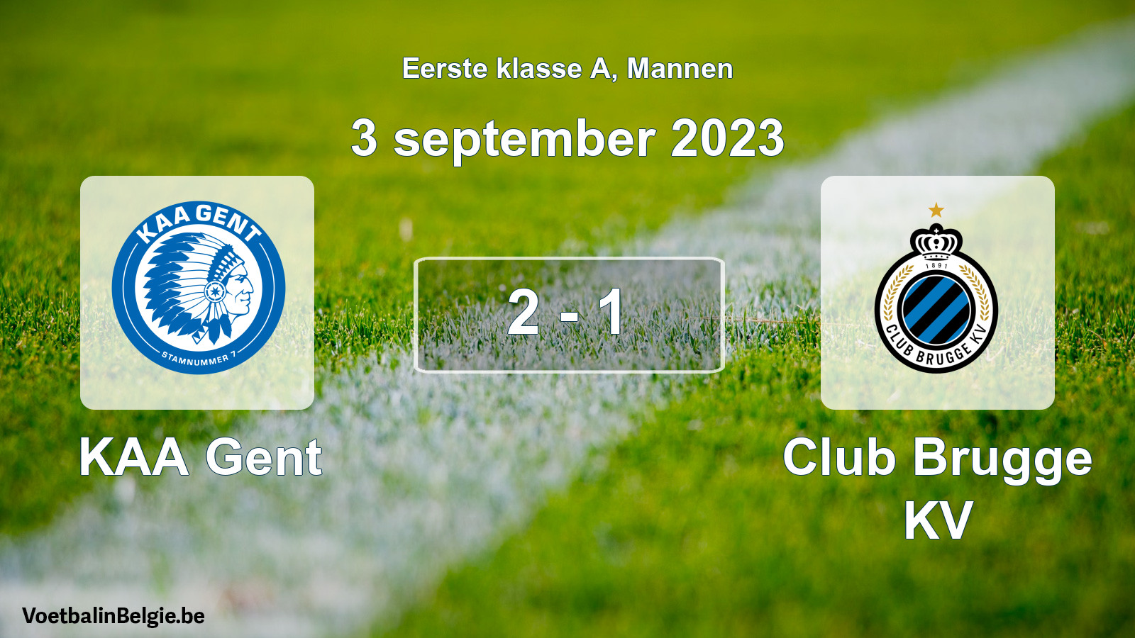 Gespeelde wedstrijd mannenvoetbal: KAA Gent - Club Brugge KV 2 - 1 (3 september 2023)