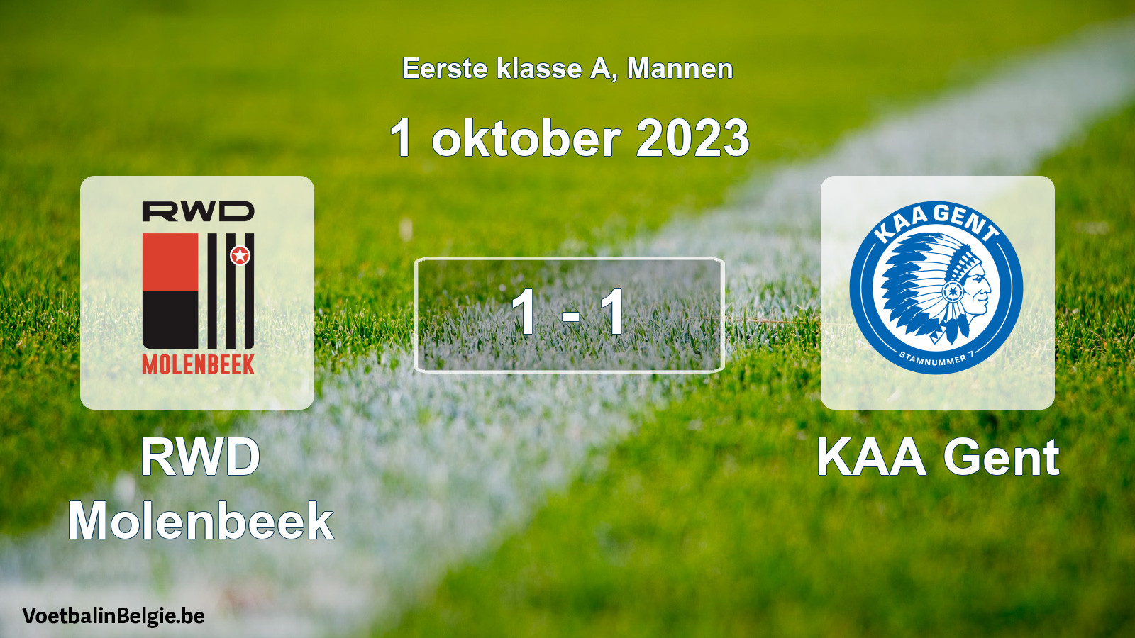 Gespeelde wedstrijd mannenvoetbal: RWD Molenbeek - KAA Gent 1 - 1 (1 oktober 2023)