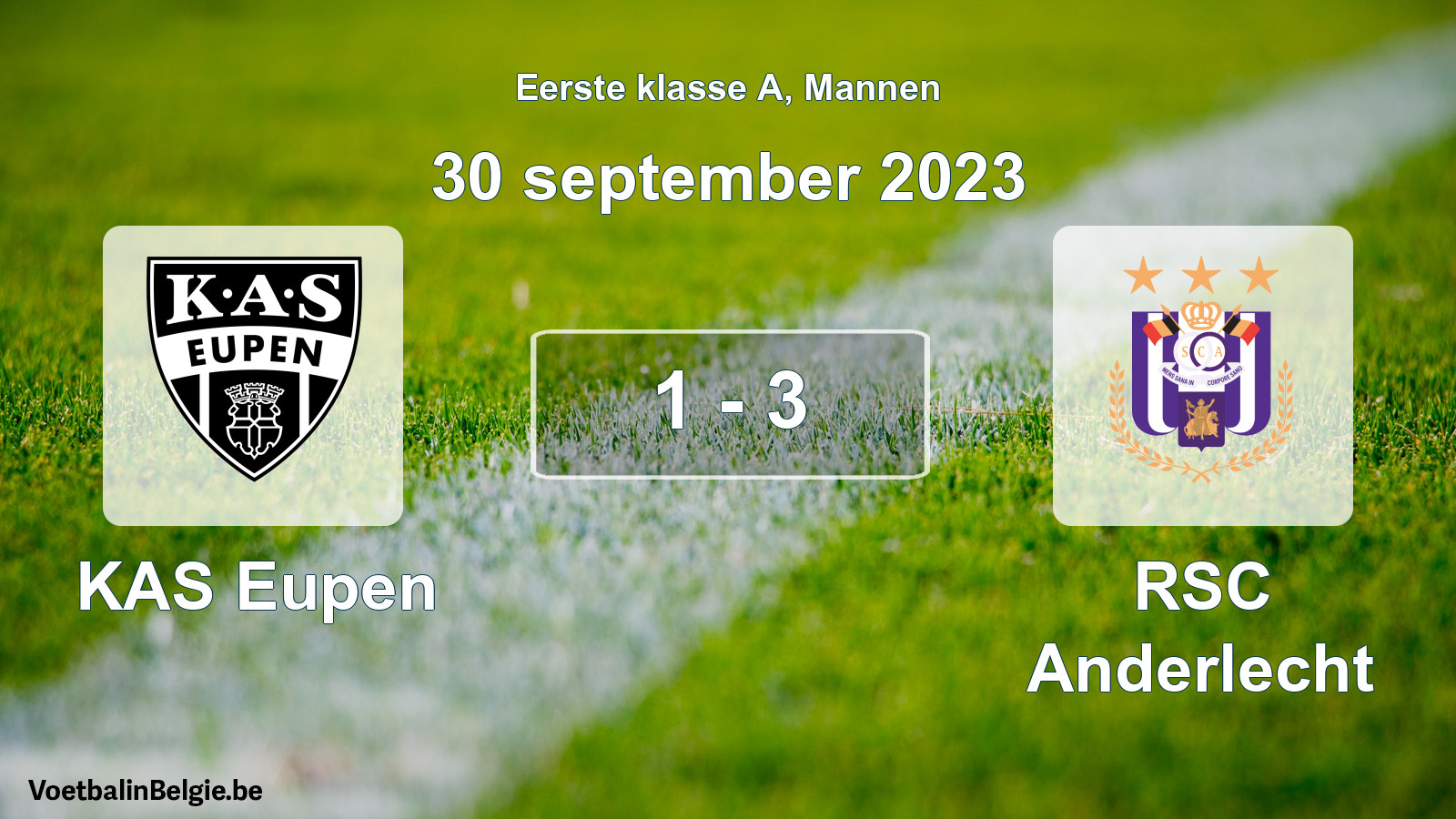 Gespeelde wedstrijd mannenvoetbal: KAS Eupen - RSC Anderlecht 1 - 3 (30 september 2023)