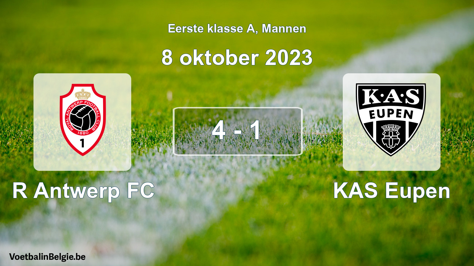 Gespeelde wedstrijd mannenvoetbal: R Antwerp FC - KAS Eupen 4 - 1 (8 oktober 2023)