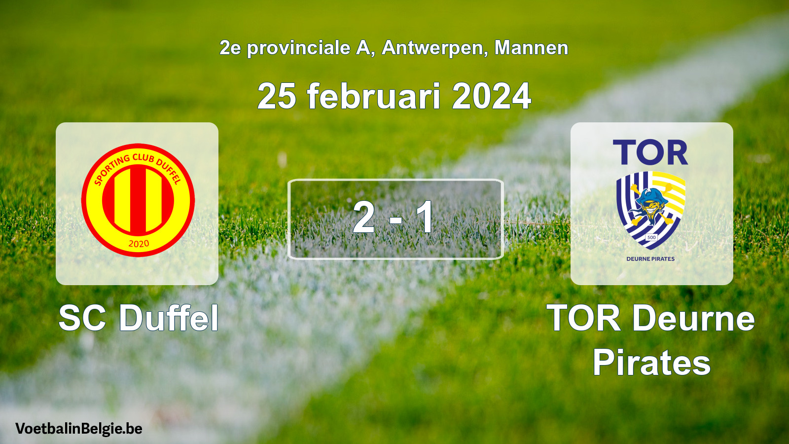Gespeelde wedstrijd mannenvoetbal: SC Duffel - TOR Deurne Pirates 2 - 1 (25 februari 2024)