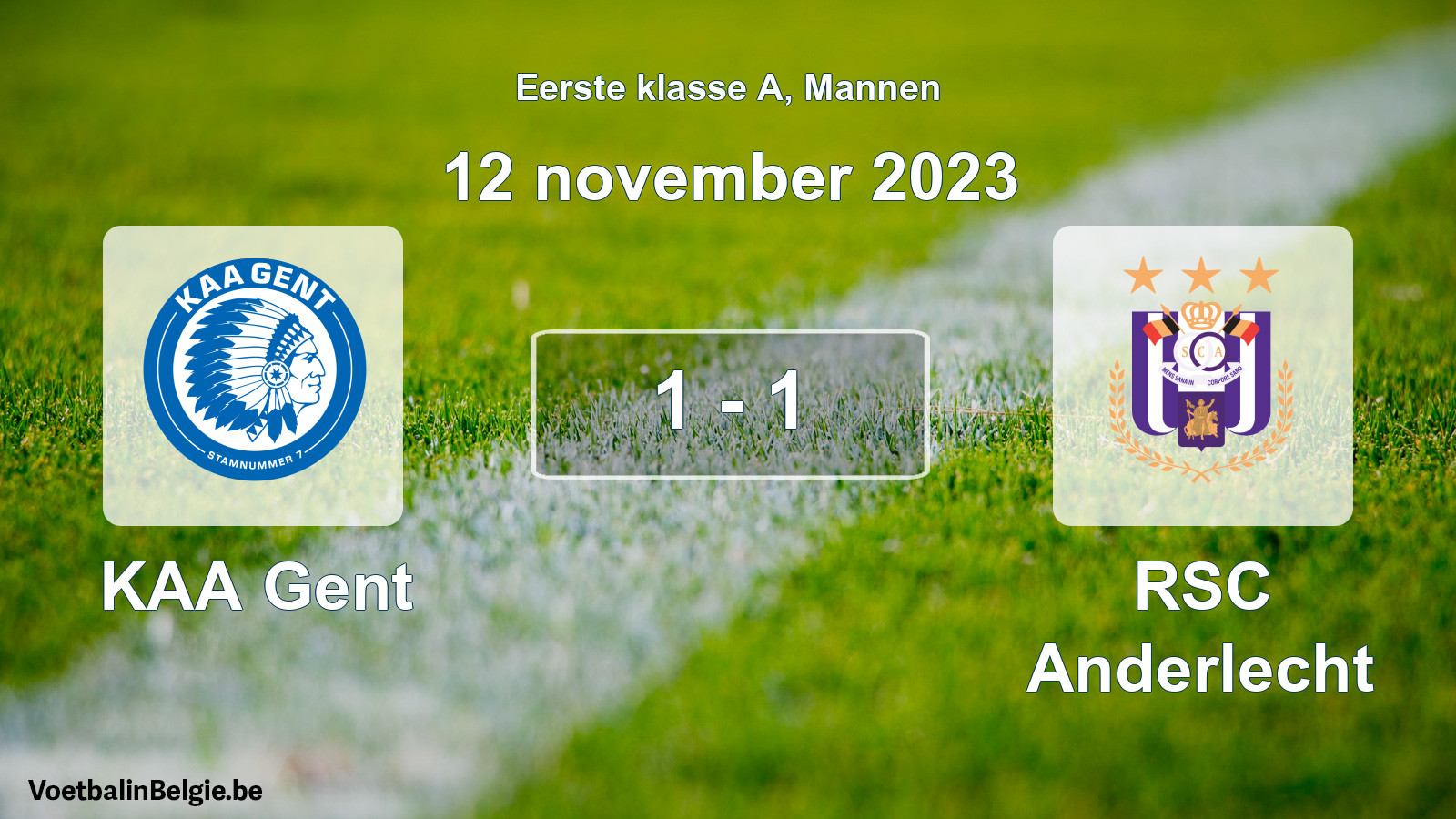 Gespeelde wedstrijd mannenvoetbal: KAA Gent - RSC Anderlecht 1 - 1 (12 november 2023)