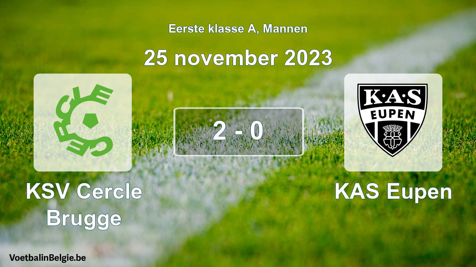 Gespeelde wedstrijd mannenvoetbal: KSV Cercle Brugge - KAS Eupen 2 - 0 (25 november 2023)