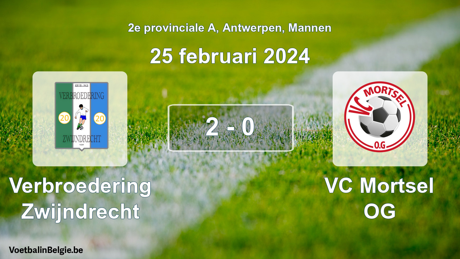 Gespeelde wedstrijd mannenvoetbal: Verbroedering Zwijndrecht - VC Mortsel OG 2 - 0 (25 februari 2024)