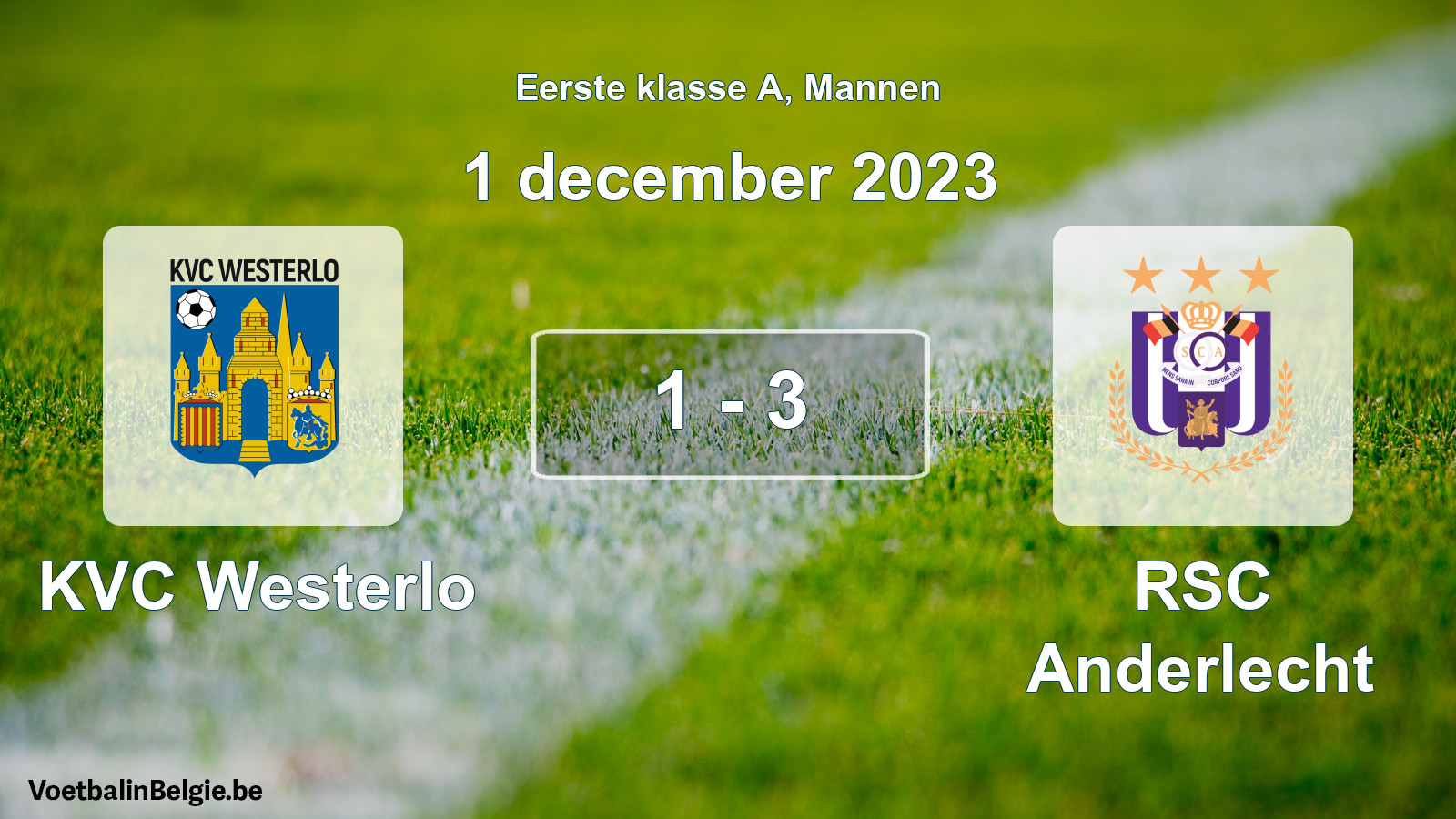 Gespeelde wedstrijd mannenvoetbal: KVC Westerlo - RSC Anderlecht 1 - 3 (1 december 2023)