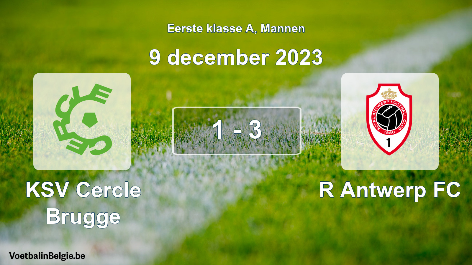 Gespeelde wedstrijd mannenvoetbal: KSV Cercle Brugge - R Antwerp FC 1 - 3 (9 december 2023)