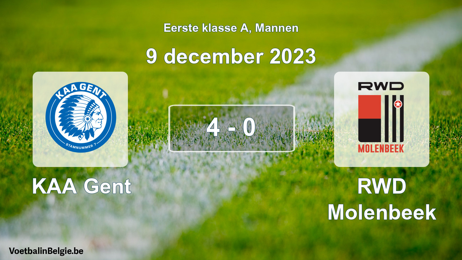 Gespeelde wedstrijd mannenvoetbal: KAA Gent - RWD Molenbeek 4 - 0 (9 december 2023)