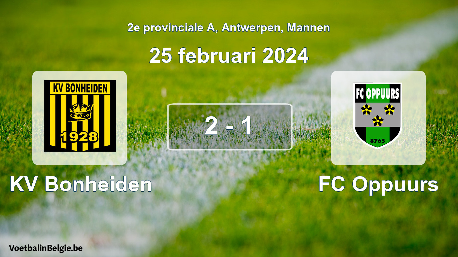 Gespeelde wedstrijd mannenvoetbal: KV Bonheiden - FC Oppuurs 2 - 1 (25 februari 2024)